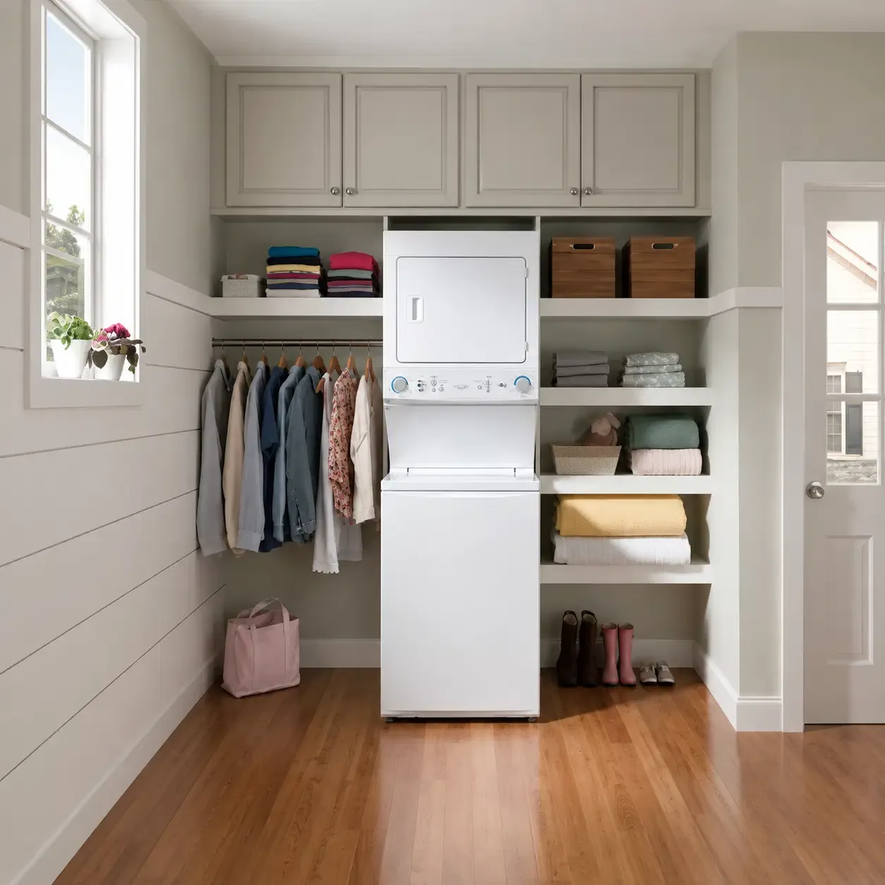 Frigidaire Laundry Center Electric Stacked Washer and Dryer with MaxFill and Balanced Dry Technology, 3.9 Cu. Ft. Top Load Washer, 5.5 Cu. Ft. Vented Electric Dryer, Stainless Steel Drum, White (FLCE7