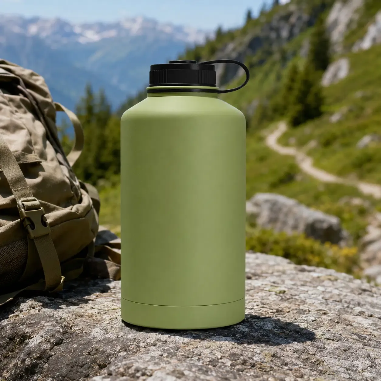 Brío GEO 64 oz. Wide Mouth Sports Bottle, Double-Wall Vacuum Insulated, Light Green (BTSS64RLGN)