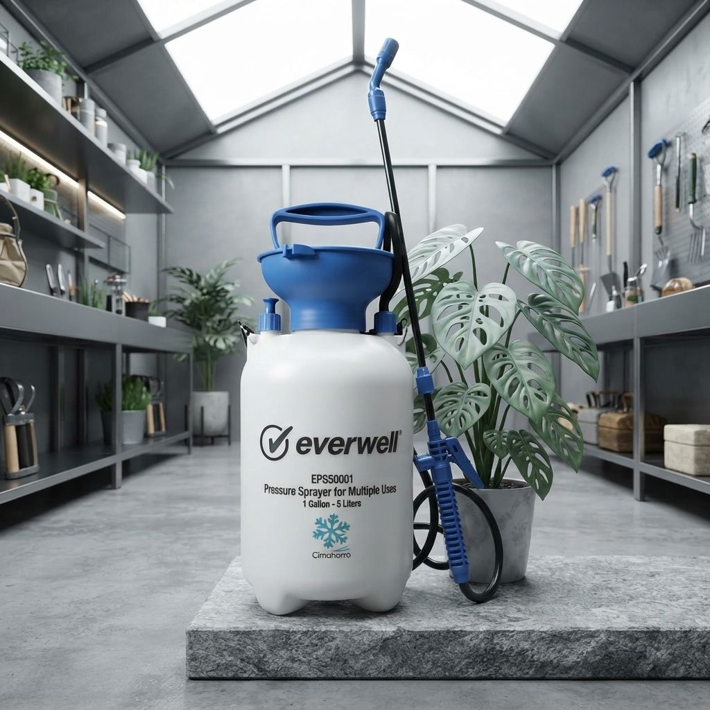 Everwell Manual Pressure Sprayer - 1 Gallon / 5 Liters Capacity, Adjustable Piston Nozzle, Translucent High-Density Polyethylene Tank, No Electricity Required (EPS50001)