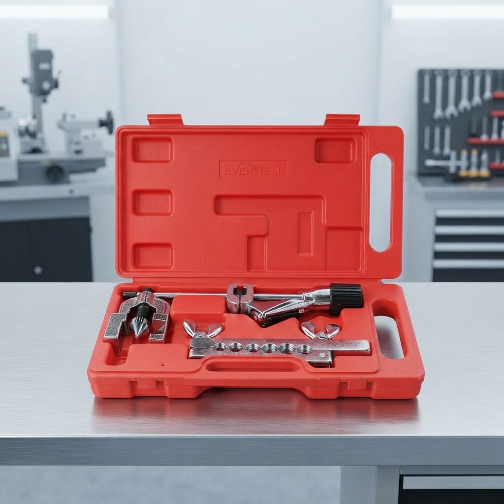 Everwell 45° Flaring &amp; Cutter Tool Kit for 3/16", 1/4", 5/16", 3/8", 7/16", 1/2" &amp; 5/8" O.D. Tubing – Single &amp; Double Flares, Carbon Steel, Includes Carrying Case (CT-1226AL)