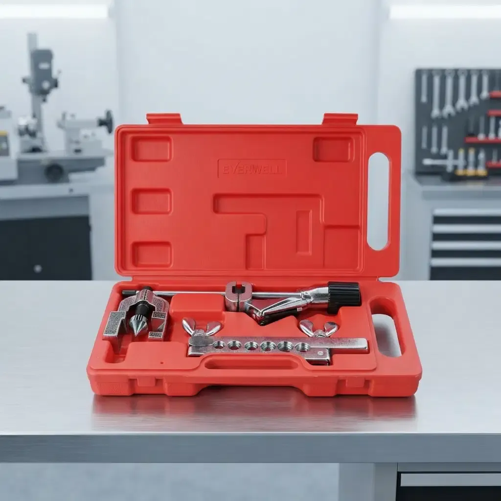 Everwell 45° Flaring &amp; Cutter Tool Kit for 3/16", 1/4", 5/16", 3/8", 7/16", 1/2" &amp; 5/8" O.D. Tubing – Single &amp; Double Flares, Carbon Steel, Includes Carrying Case (CT-1226AL)