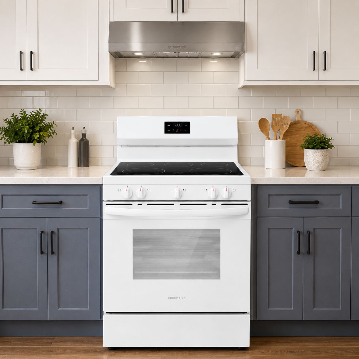 Frigidaire 30" Electric Range with Even Baking Technology, 5.3 Cu. Ft. Self-Clean Oven, Store-More Storage Drawer, White (FCRE3052BW)