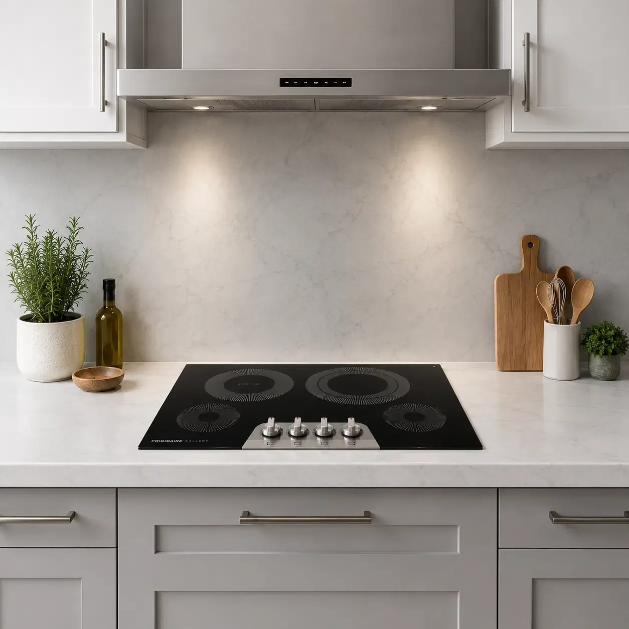 Frigidaire Gallery 30" Electric Cooktop with Smooth Ceramic Glass Surface, 4 Radiant Elements, 3,200-Watt SpaceWise Dual Expandable Element (GCCE3049AS)
