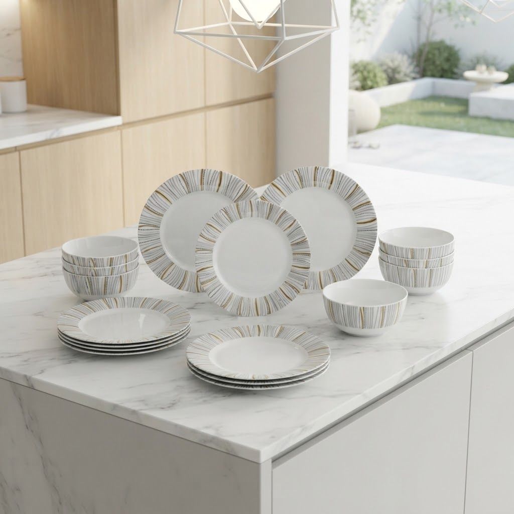 GIBSON HOME Classic Burst 12-Piece White Dinnerware Set with Embossed Textured Design, Service for 4   116929.12