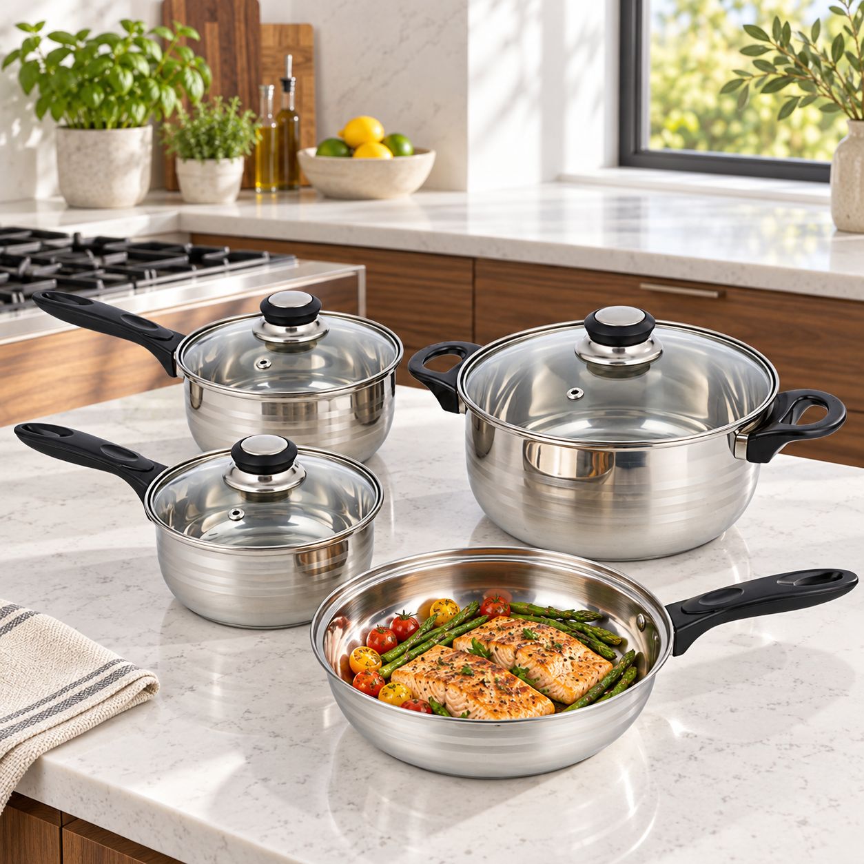 Gibson Home Lybra 7 Piece Two Tone Polished Stainless Steel Cookware Set 76917.07