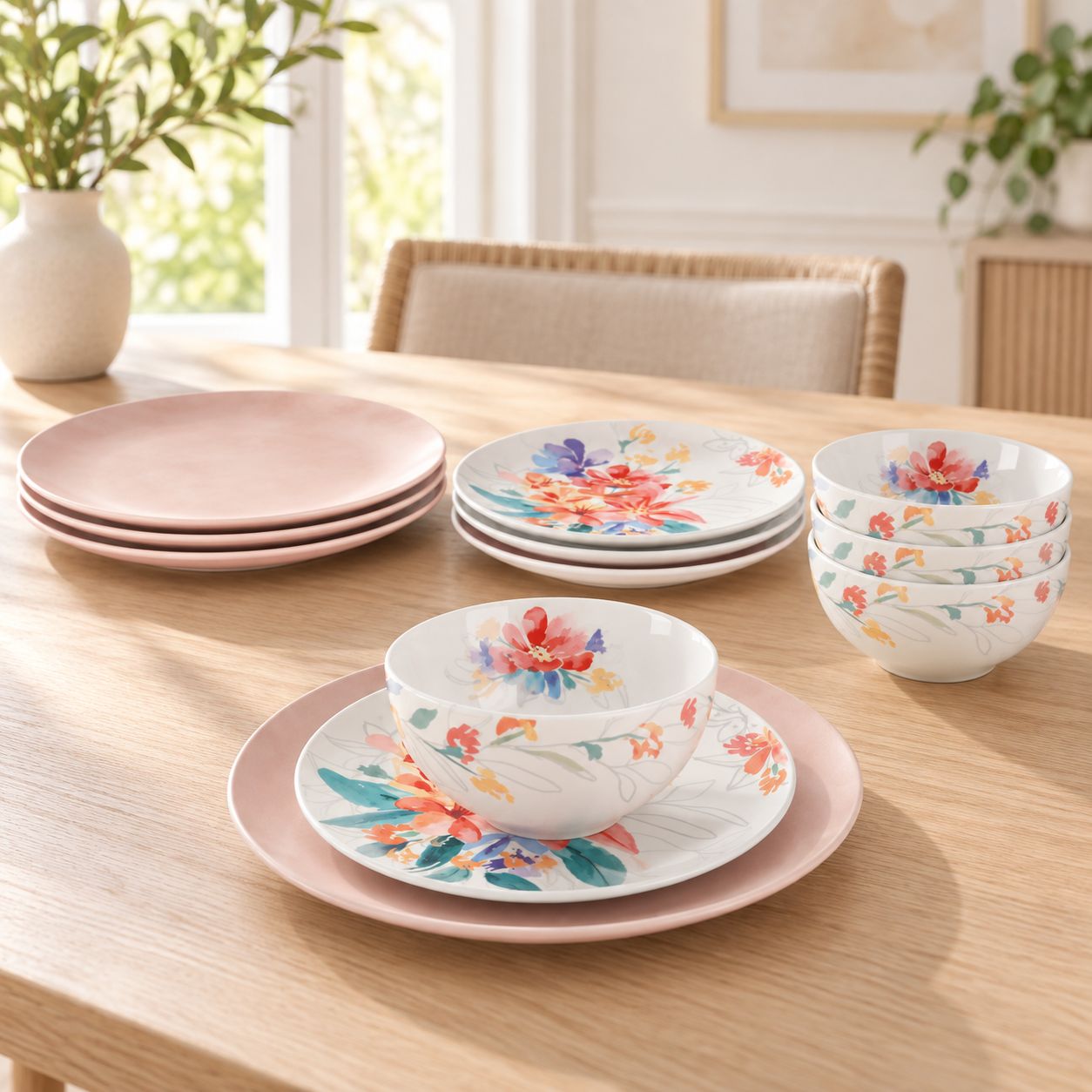 Gibson Spice by Tia Mowry Goji Blossom 12 Piece Fine Ceramic Dinnerware Set 121492.12