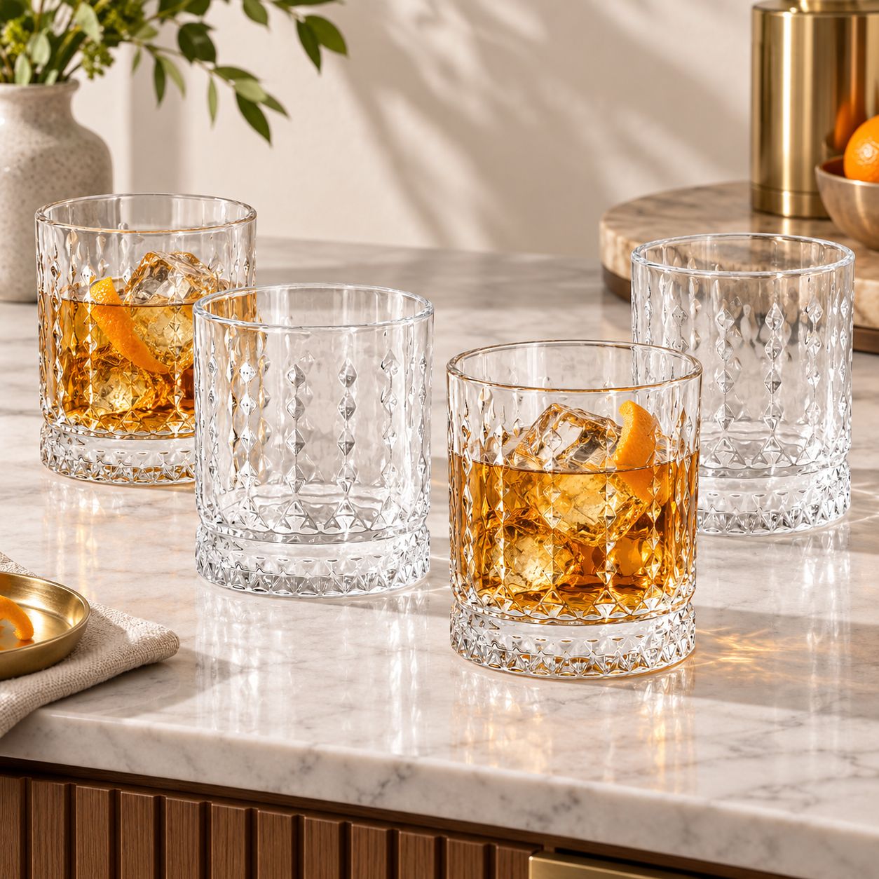 GIBSON HOME 4-Piece 13 Oz. Teardrop Embossed Double Old-Fashioned Glass Set   142173.04