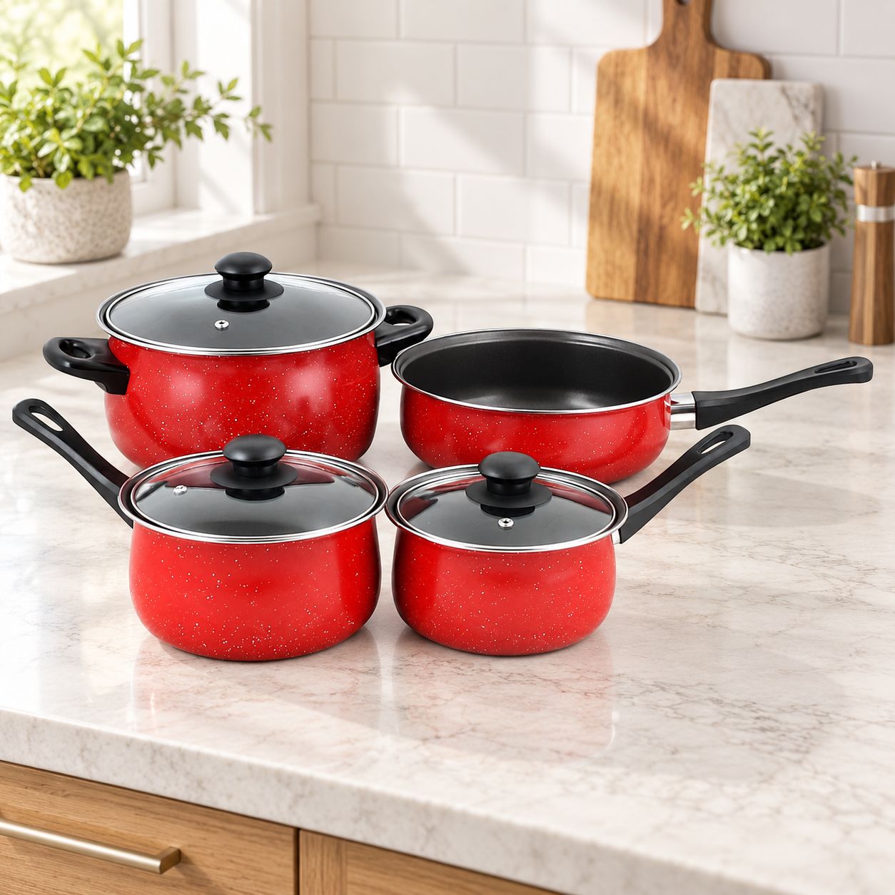 Gibson Home Casselman Carbon Steel 7-Piece Cookware Set, Red 108170.07