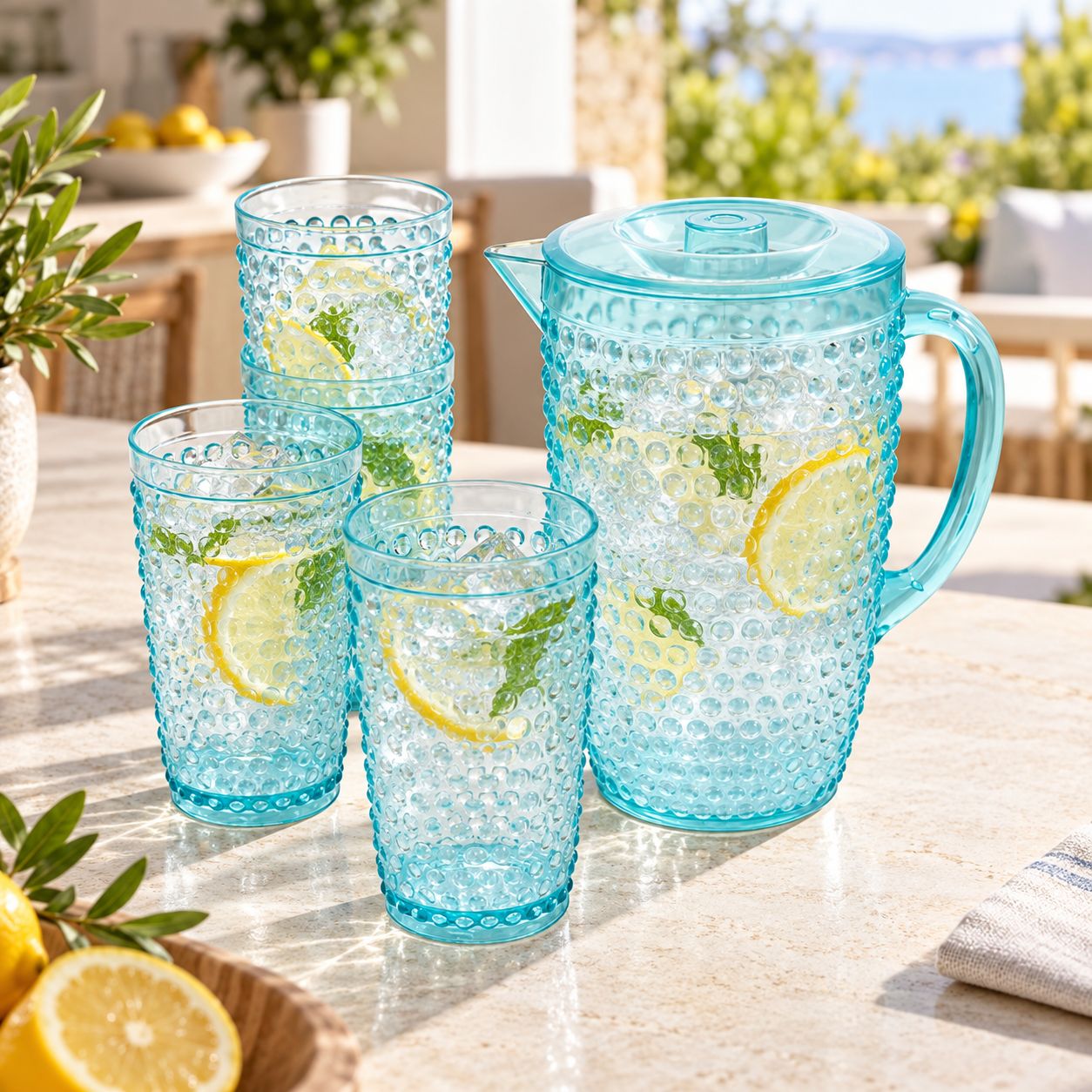GIBSON HOME Malone 5-Piece Plastic Pitcher and Tumbler Set, Light Blue   129392.05