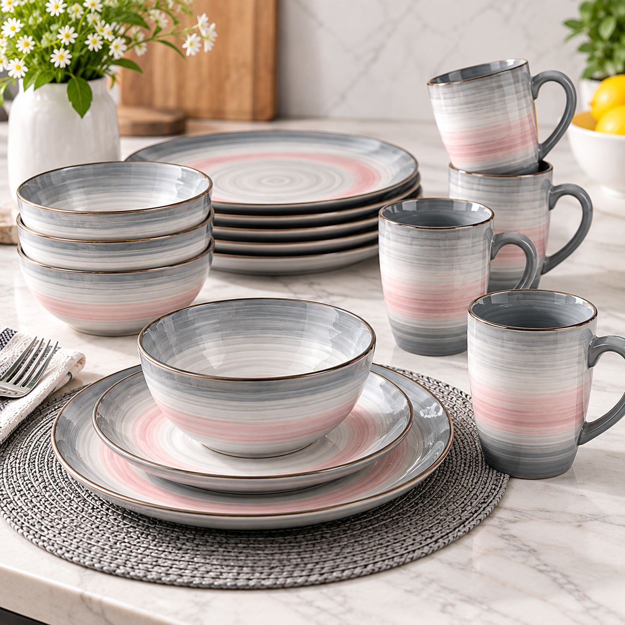 Gibson Home Silver Wind 16 Piece Fine Ceramic Dinnerware Set 130975.1 6