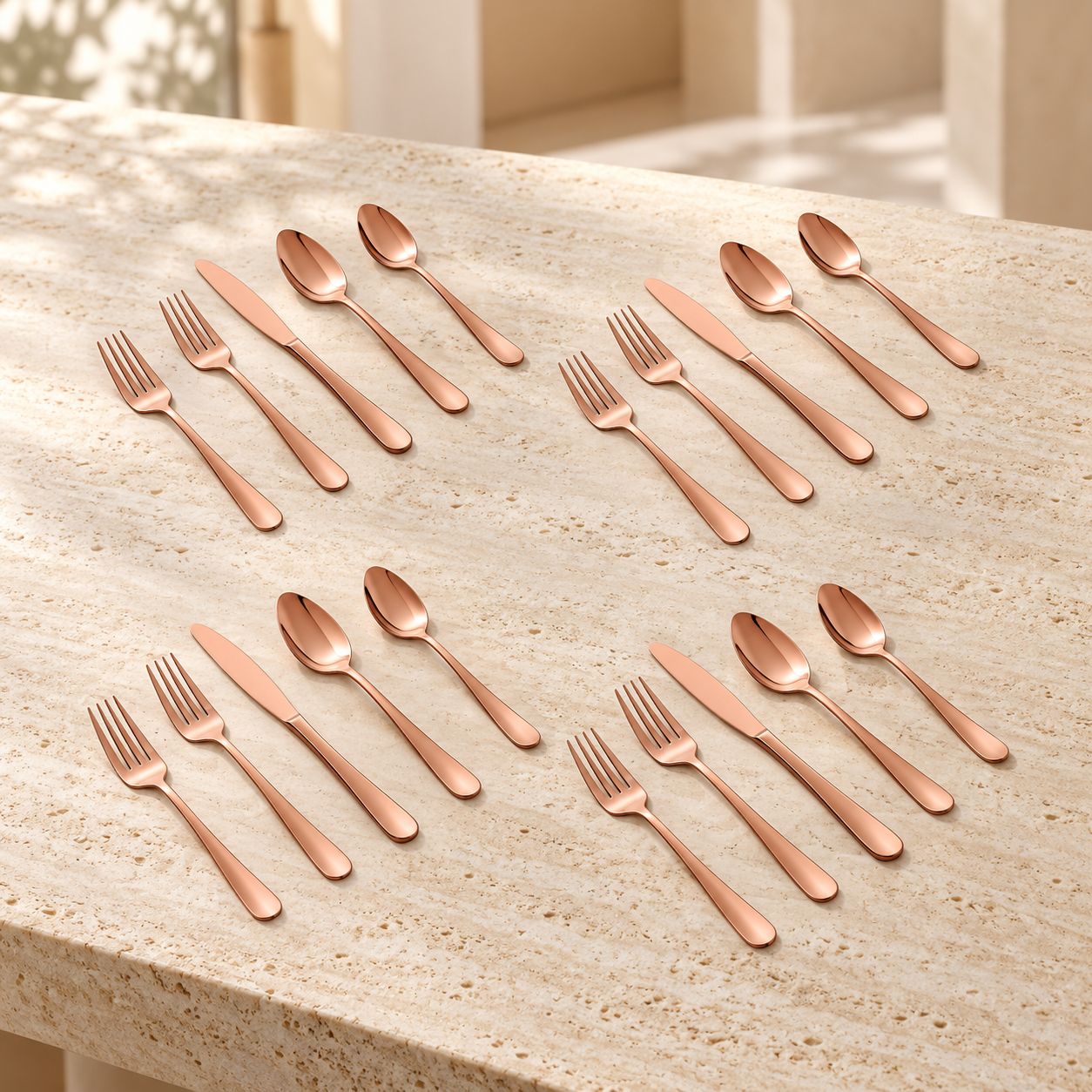 GIBSON HOME Stravida 20-Piece Stainless Steel Flatware Set, Rose Gold Finish   137380.20