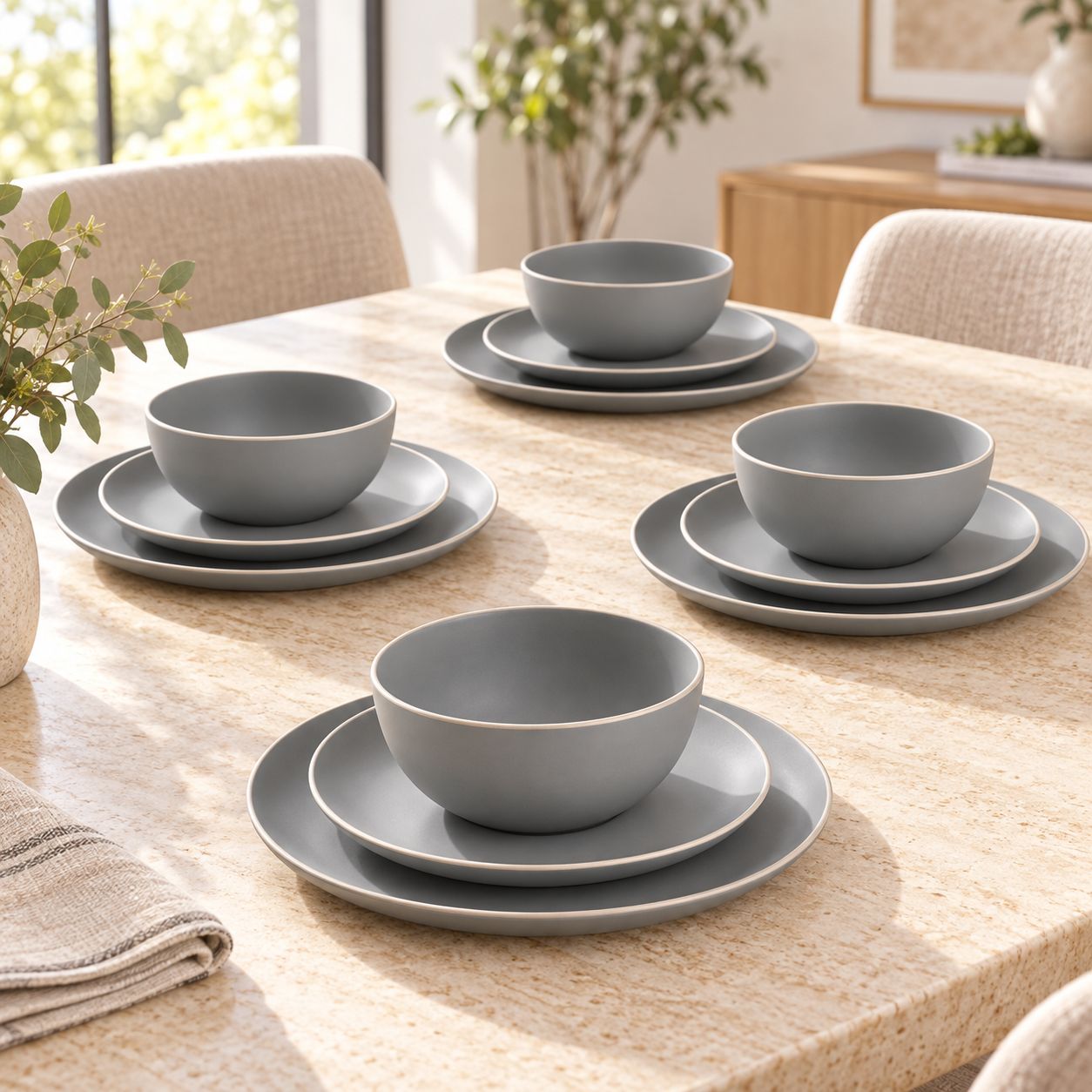 Gibson Rockaway 12-Piece Dinnerware Set - Matte Gray 118319.12