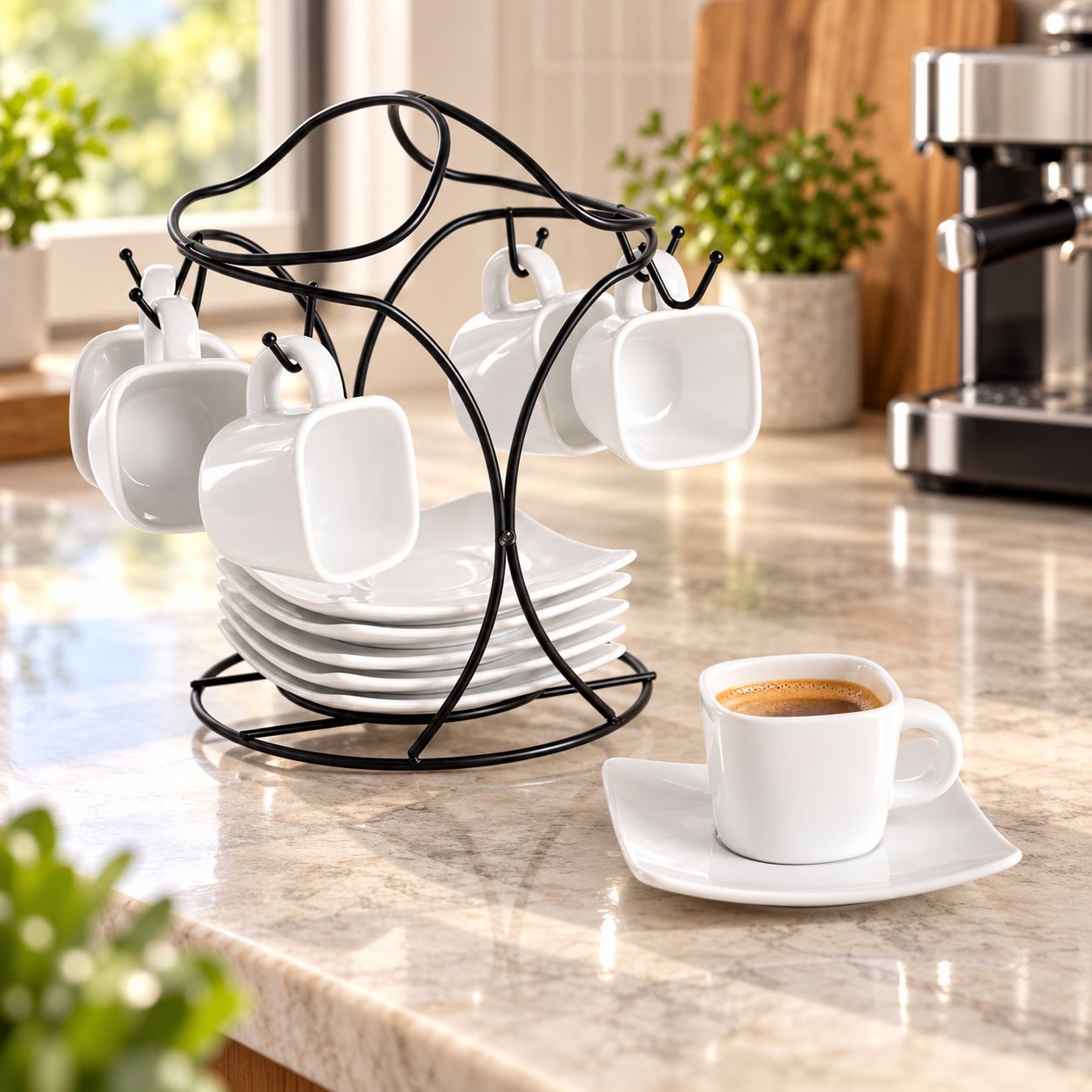 Gibson Elite 13pc Porcelain 3.25 OZ Espresso Mugs with Saucers and Metal Rack 92759.13