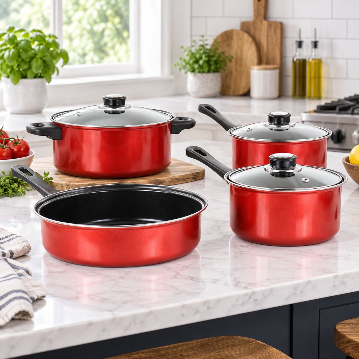 Gibson Everyday Cardinal 7 Piece Nonstick Steel Cookware Set In Red 127788.07