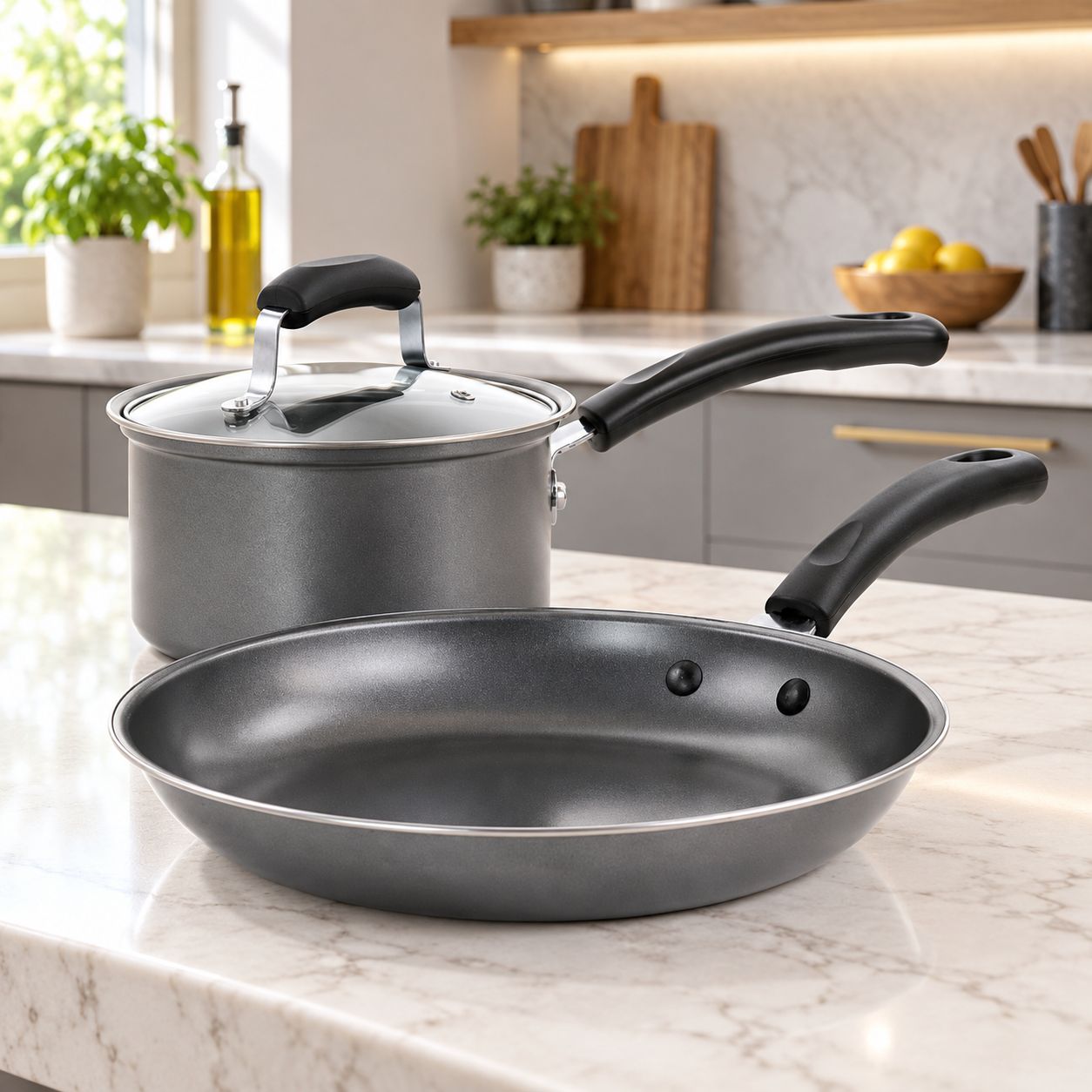 GIBSON EVERYDAY Highberry 3-Piece Nonstick Carbon Steel Cookware Set, Grey  127791.03