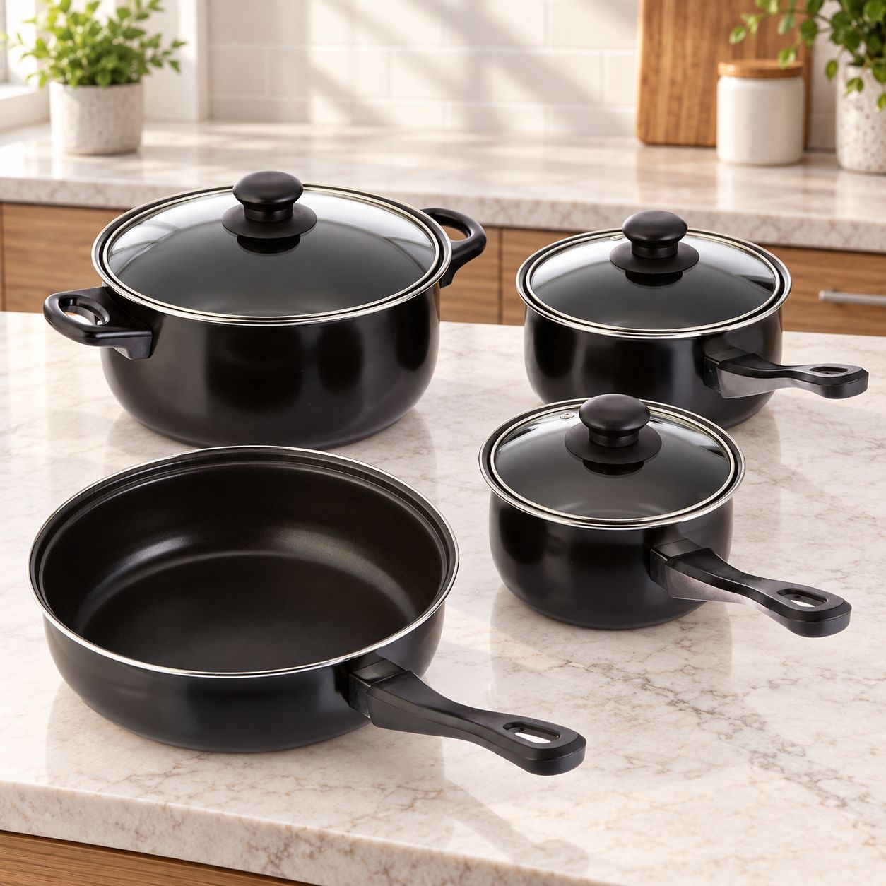 Gibson Home Back to Basics Carbon Steel Nonstick Cookware Set, 7-Piece, Black 83681.07