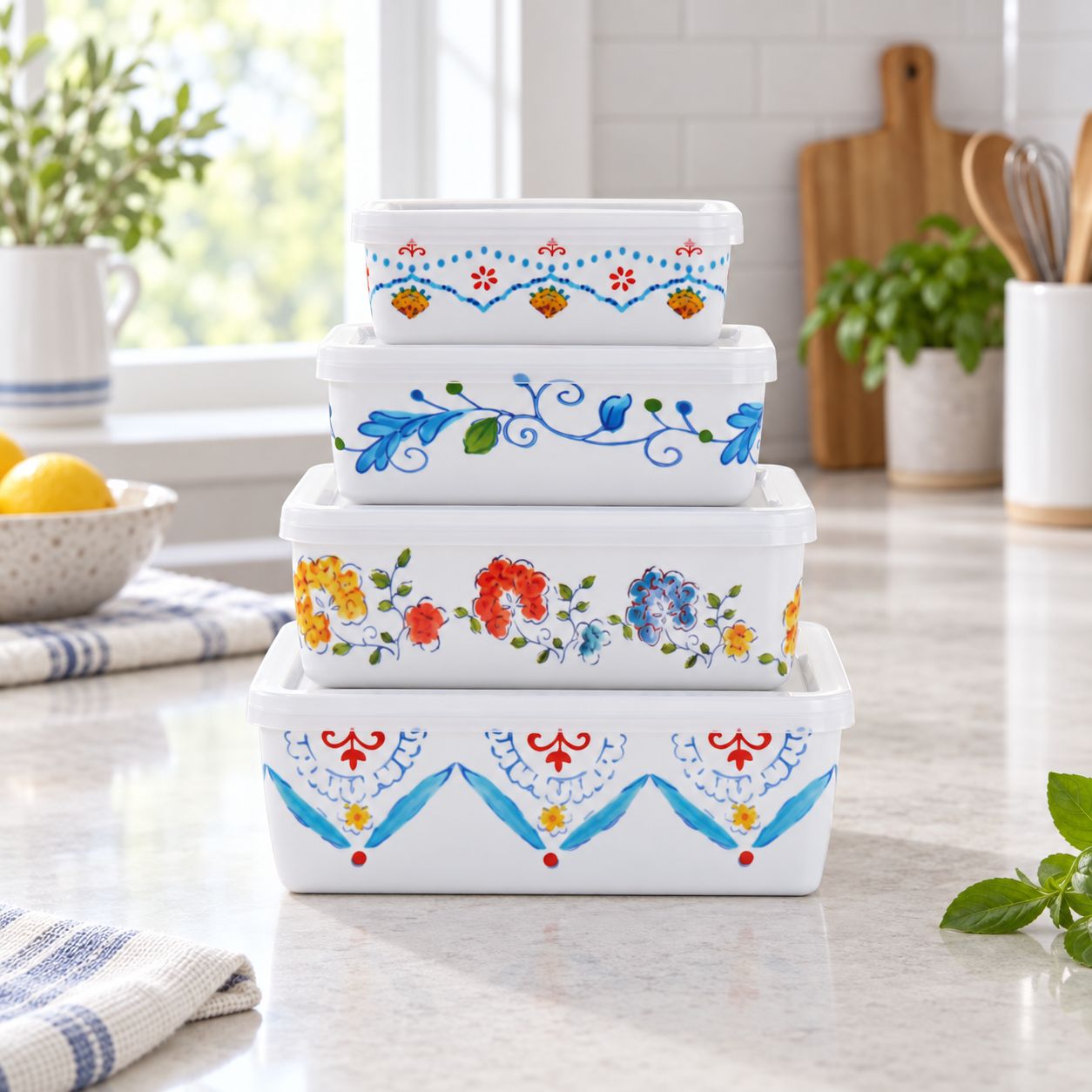 GIBSON HOME Anaya 8-Piece Rectangular Nesting Food Storage Container Set with Matching Lids  130998.08