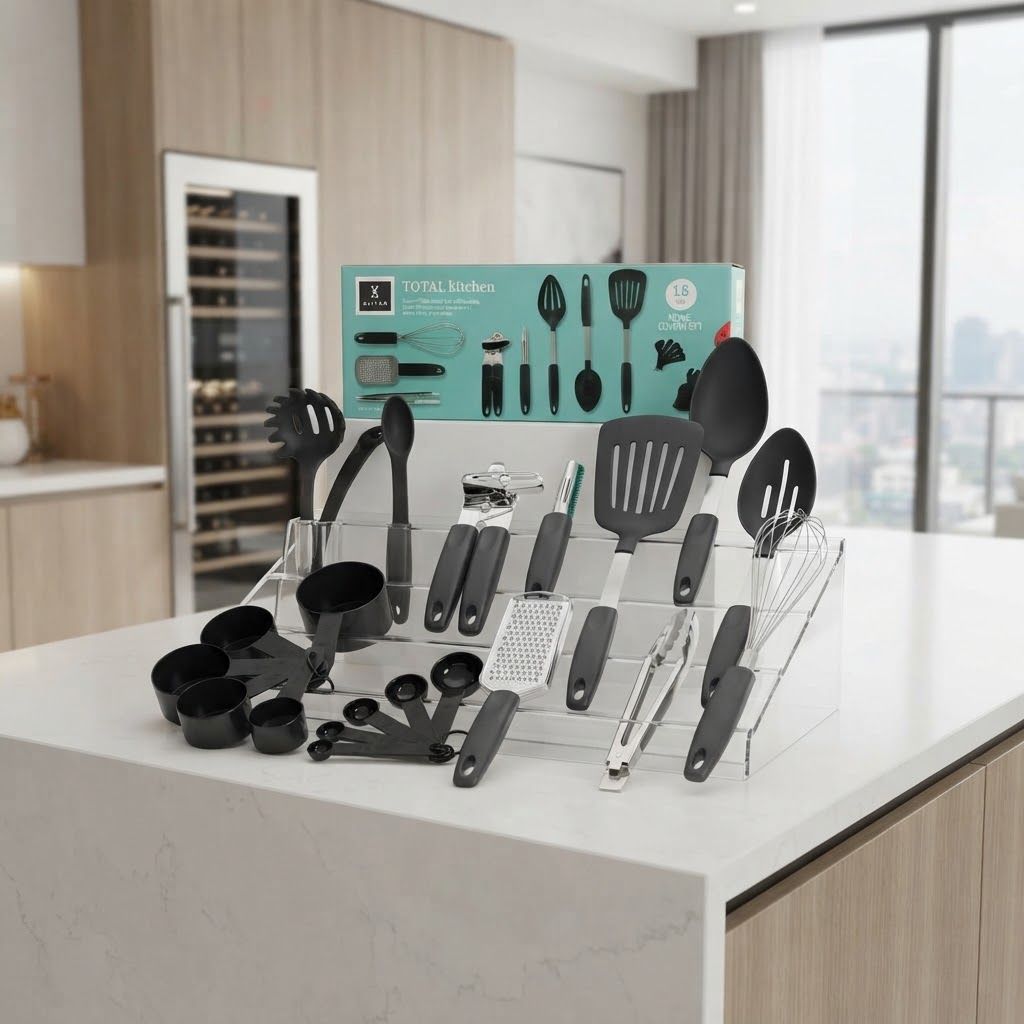 GIBSON HOME Chef’s Better Basics 18-Piece Kitchen Gadget and Cooking Tool Combo Set, Black   92102.18