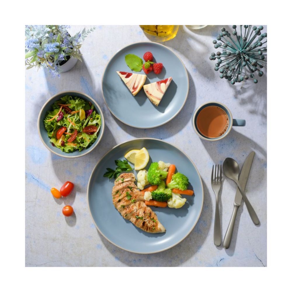 Gibson Home Rockaway Dinnerware Set Matte Blue - 12 Piece 118320.12