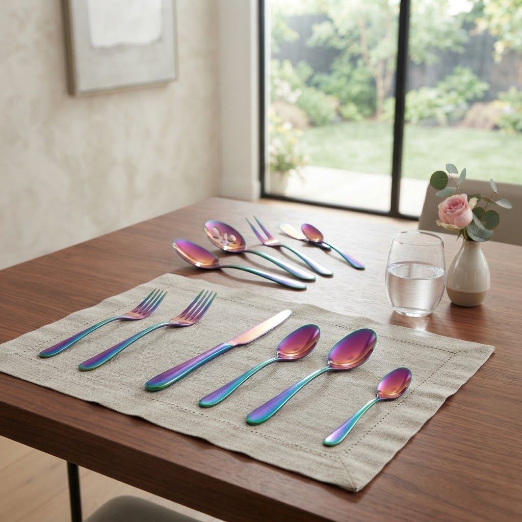Gibson Home Stravida 20 Piece Flatware set in Rainbow Stainless Steel 137381.2 0