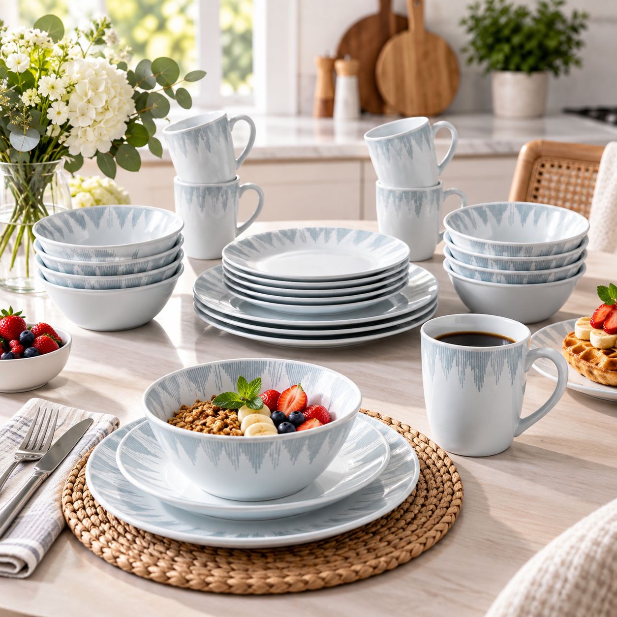 Gibson Piper Point 12 Piece Opal Glass Dinnerware Set 138948.12