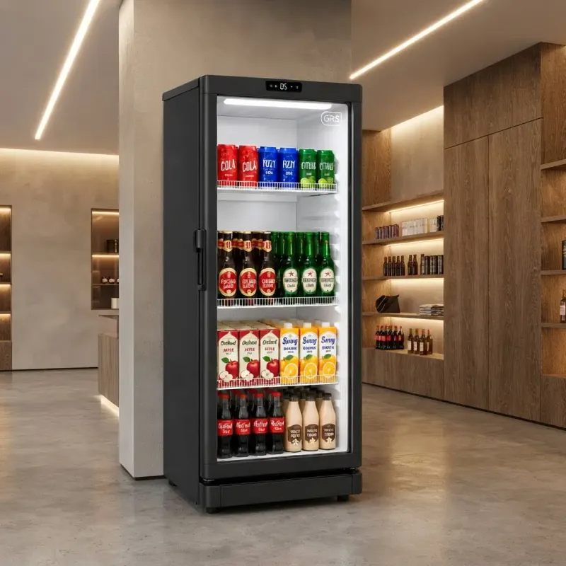 GRS PRO600FF Commercial Display Refrigerator, 19.78 Cu. Ft. Upright with Double-Layer Tempered Low-E Glass Door, Adjustable Wire Shelves &amp; Built-In Lock (PRO600FF / GLSPRO600FF)