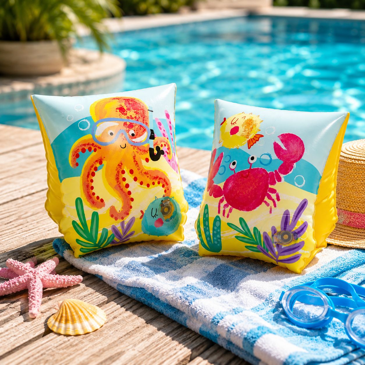 Intex Tropical Buddies Inflatable Arm Bands Floaties for Beginner Swimmers Ages 3-6, Dual Air Chamber Design, Assorted Tropical Designs (58652EP)