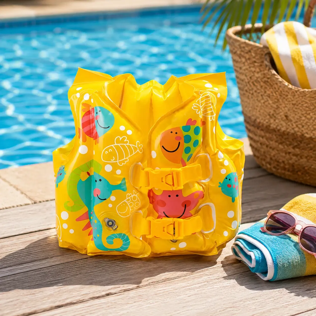 Intex Tropical Buddies Swim Vest Floaty - Inflatable Swim Training Vest for Kids 3-5 Years, 3 Air Chambers, Yellow (59661EP)