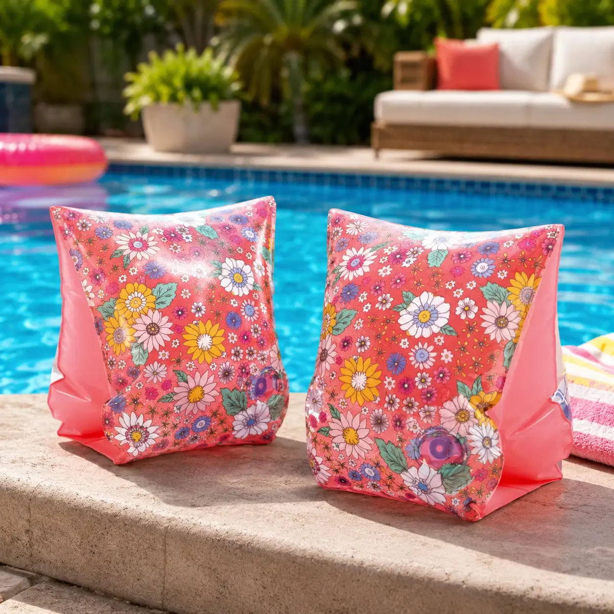 Intex Sweet Blossom Inflatable Arm Band Floaties – Kids Water Confidence Swim Aid, 8-Gauge Vinyl, Two Air Chambers, Ages 3-6 (56669EP)