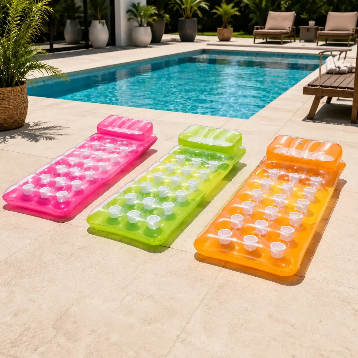 Intex 18-Pocket Fashion Mat – Inflatable Pool Lounger with Built-In Pillow, 74" x 28", Assorted Colors (58890EP)