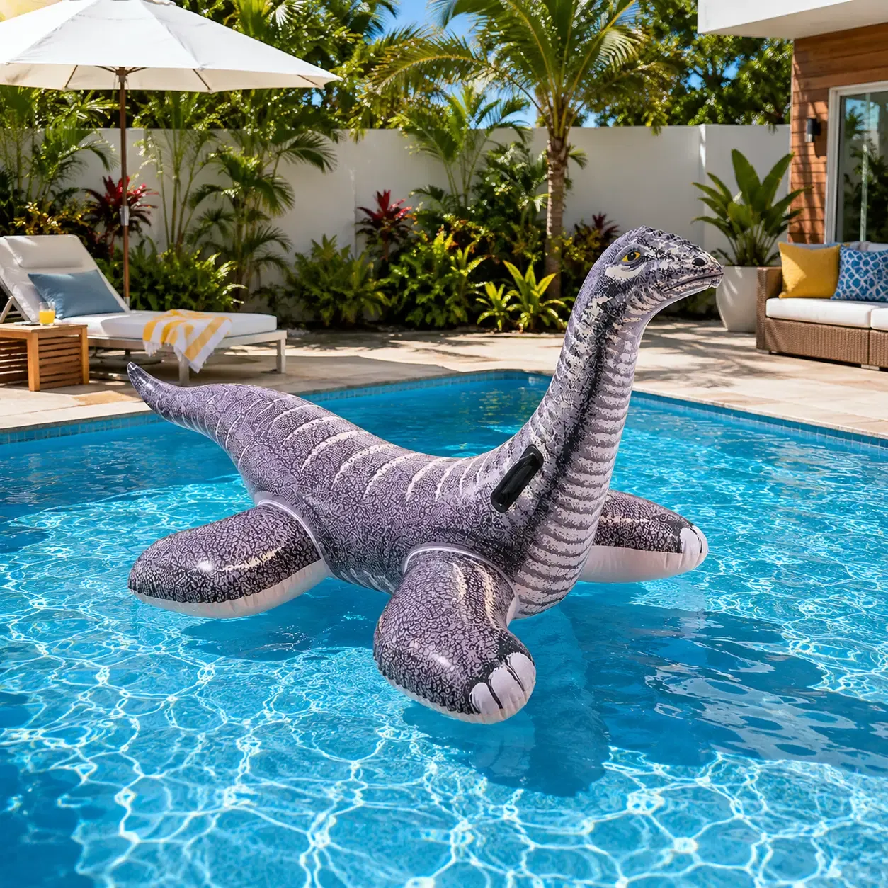 Intex Brontosaurus Ride-On Inflatable Pool Float - Durable Vinyl with Grab Handles, Gray (57584EP)