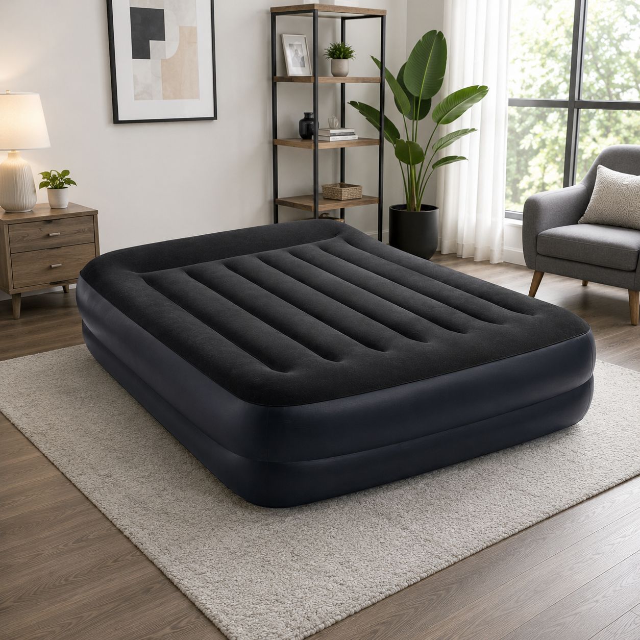 Intex Dura-Beam Plus Pillow Rest Air Mattress: Fiber-Tech – Queen Size – Built-in Electric Pump – 16.5in 64123ED