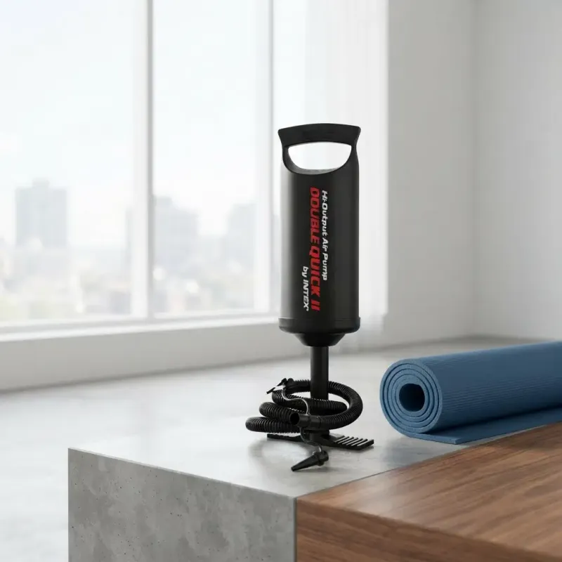 Intex Double Quick II 14" High-Output Hand Pump - Double-Action Manual Air Pump with 3 Interchangeable Nozzles, Black (68614E)