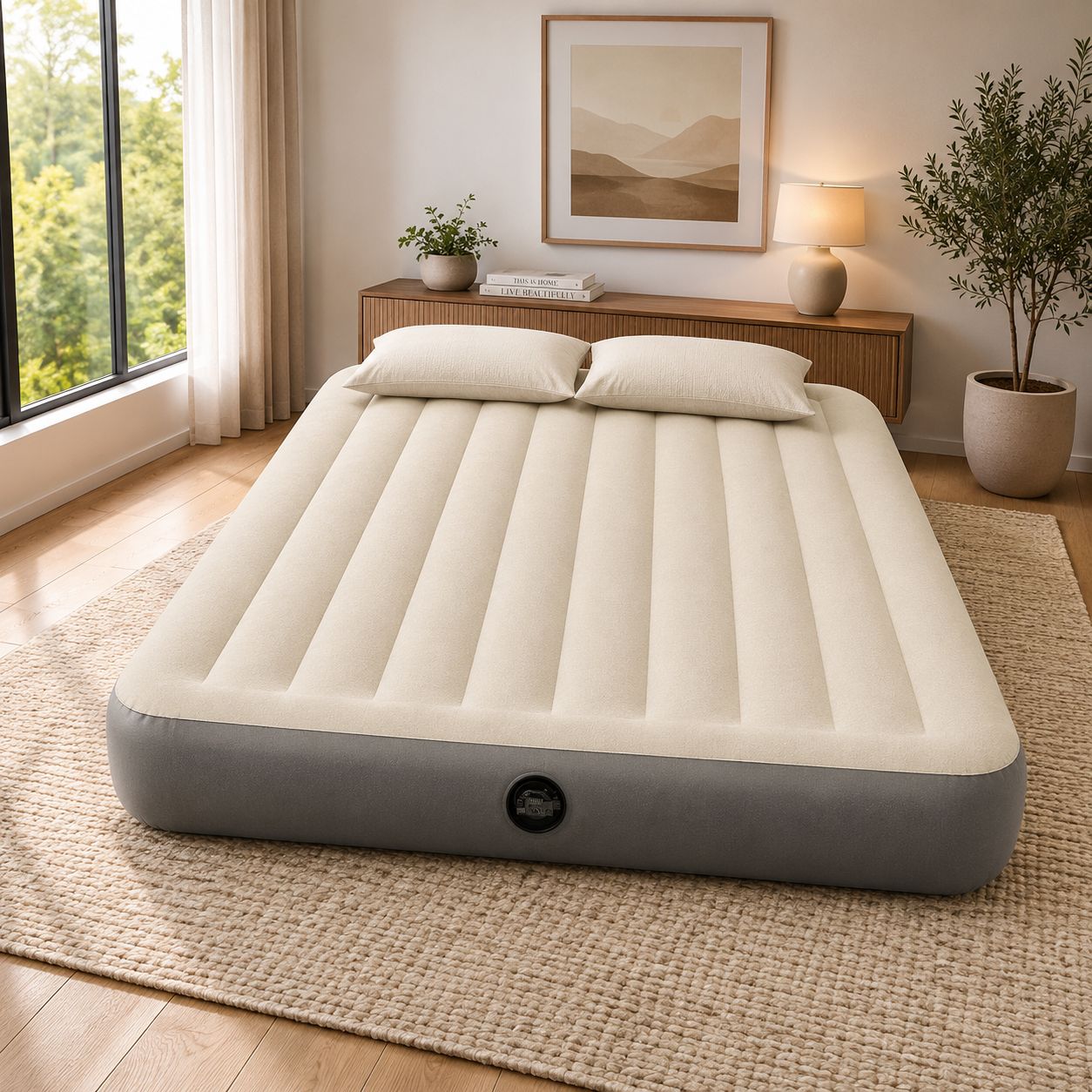 Intex Dura-Beam Standard Queen Air Mattress with Fiber-Tech Construction, Flocked Top &amp; 600 lb Capacity (64103E)