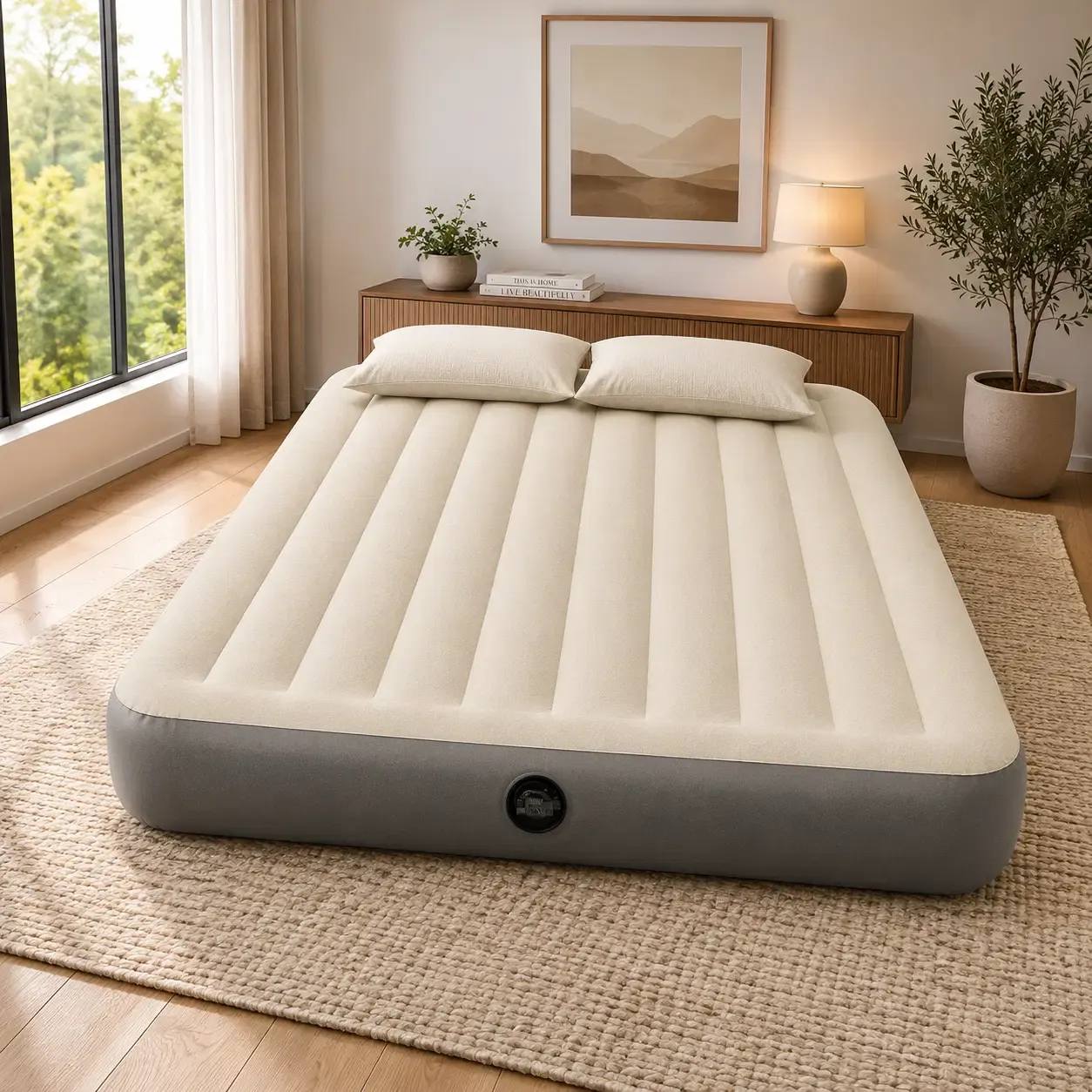 Intex Dura-Beam Standard Queen Air Mattress with Fiber-Tech Construction, Flocked Top &amp; 600 lb Capacity (64103E)