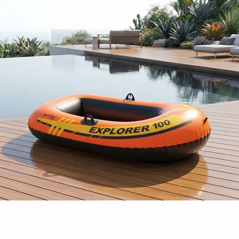 Intex Explorer 100 Inflatable 1 Person Boat with Dual Air Chambers &amp; Grab Rope, Orange (58329EP)