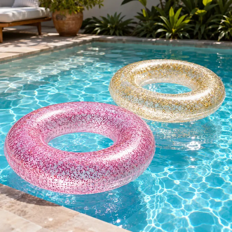 Intex Sparkling Glitter Inflatable Pool Swim Tube - 47" Diameter, 12-Gauge Vinyl, Clear with Gold or Pink Glitter (56274EP)