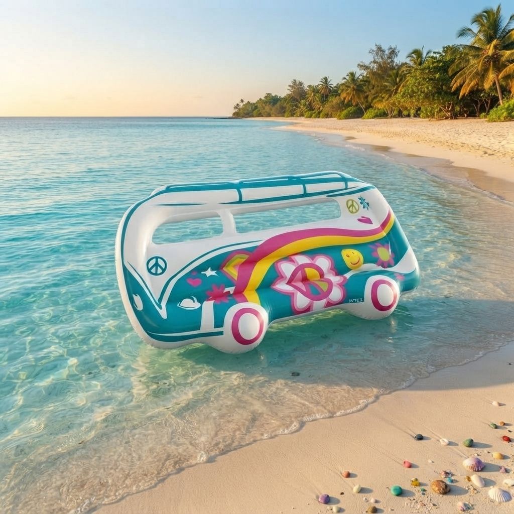Intex Groovy Van Inflatable Pool Floaty - Retro Design with Transparent Windows, 11-Gauge Vinyl, 220 lb Capacity (58728EP)