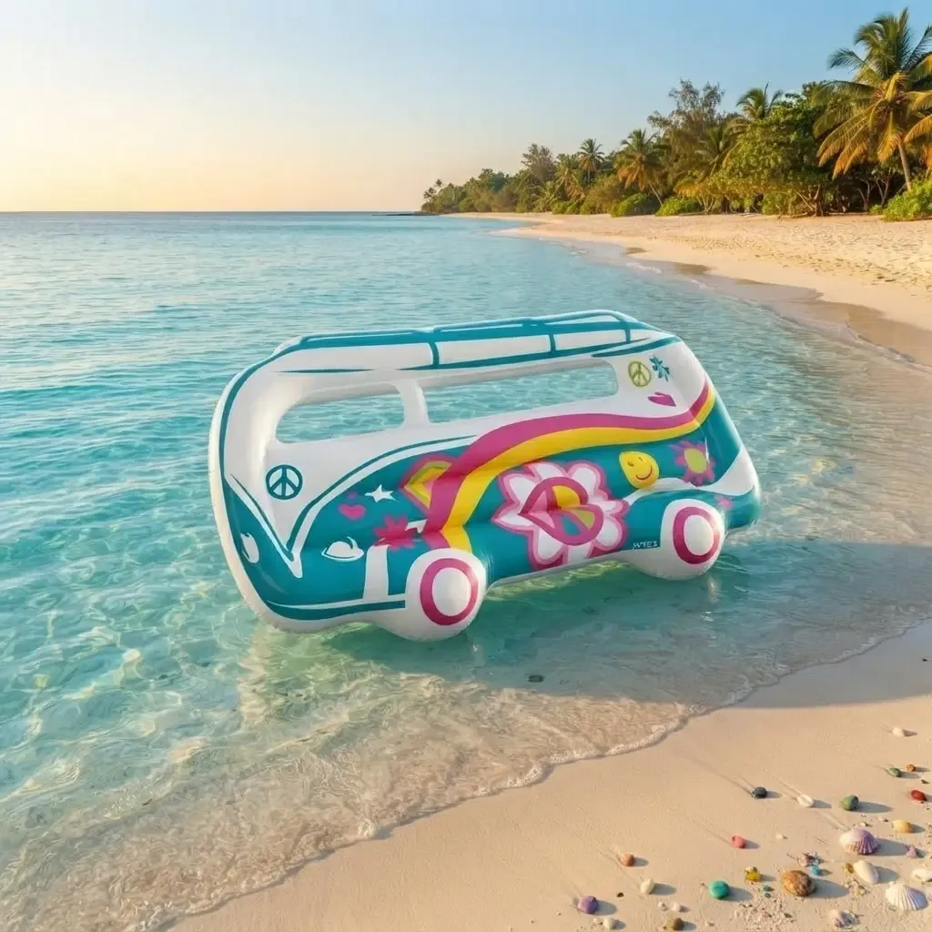 Intex Groovy Van Inflatable Pool Floaty - Retro Design with Transparent Windows, 11-Gauge Vinyl, 220 lb Capacity (58728EP)