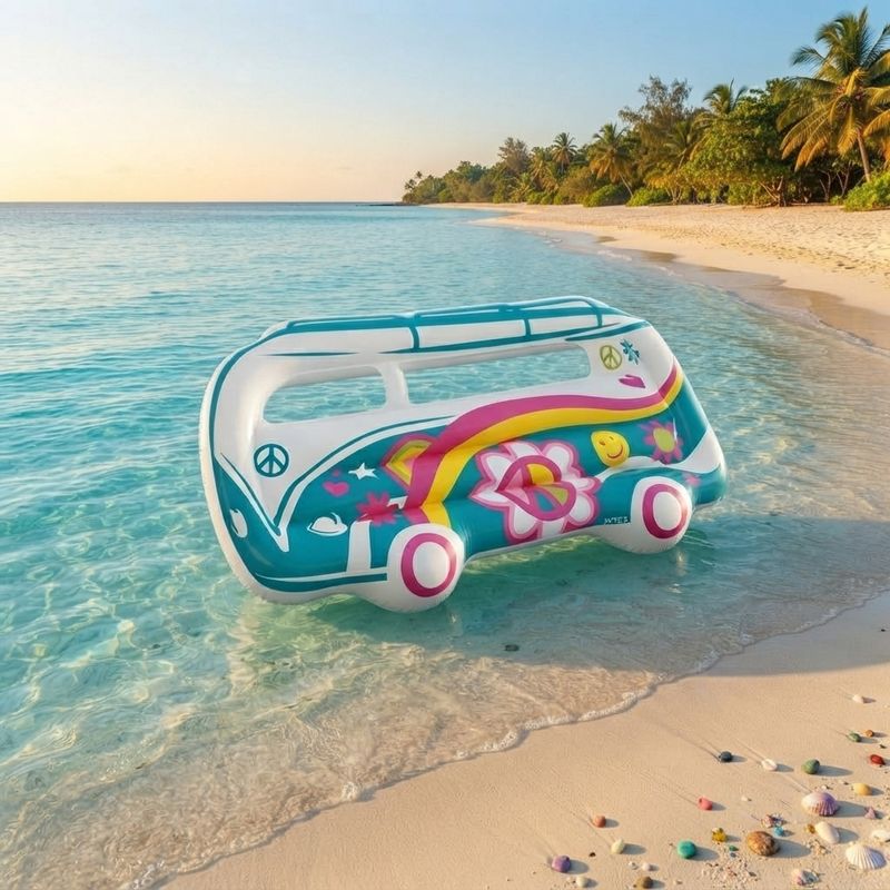 Intex Groovy Van Inflatable Pool Floaty - Retro Design with Transparent Windows, 11-Gauge Vinyl, 220 lb Capacity (58728EP)