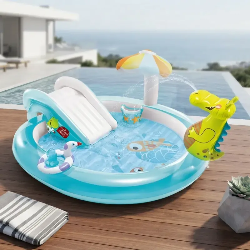Intex Gator Inflatable Pool Play Center with Waterslide, Sprayer &amp; Mushroom Shade for Kids 2+ Years (57165EP)