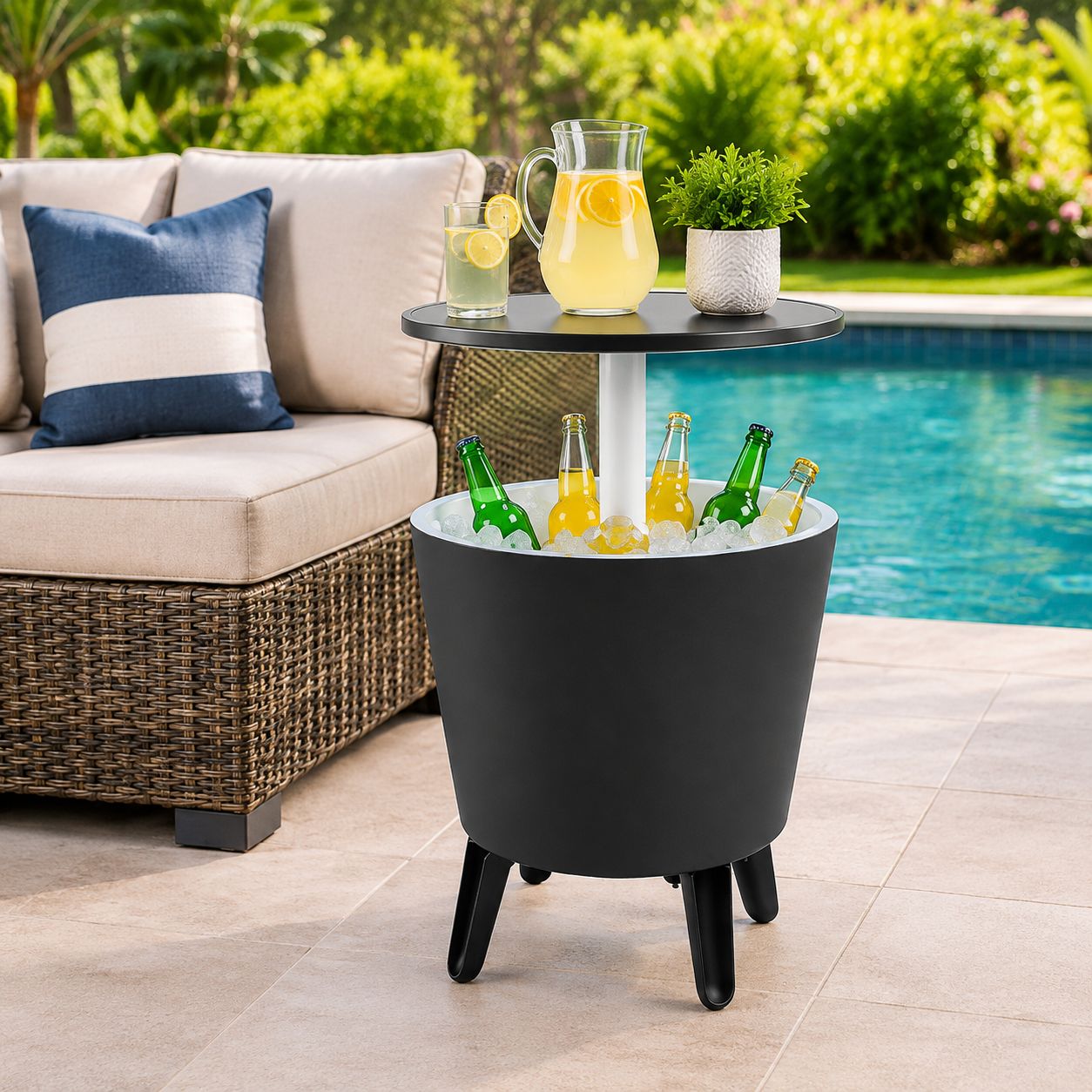 Keter Cool Bar 3-in-1 Adjustable Side Table &amp; Cocktail Table with 7.5 Gallon Beer &amp; Wine Cooler, Weather-Resistant Resin (17186745GRP)