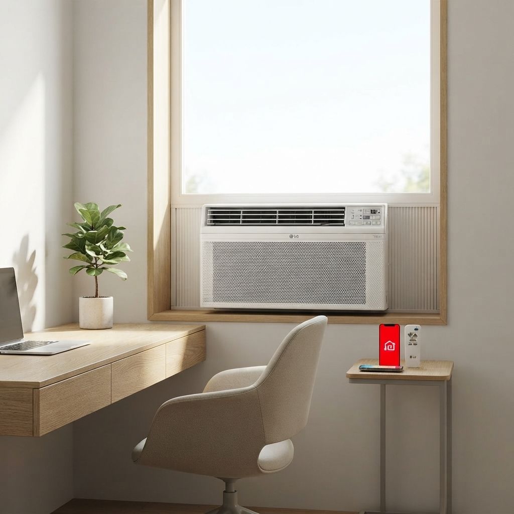 LG 12,000 BTU 115V Window Air Conditioner Cools 550 sq. ft. with Wi-Fi, Remote LW1223ERSM
