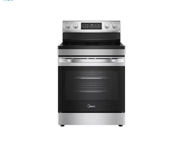 Midea 30" Freestanding Electric Range with 6.3 Cu. Ft. Oven, 4 Radiant Burners, Ceramic Glass Cooktop &amp; Steam Clean MER30S2A, Color: Steel