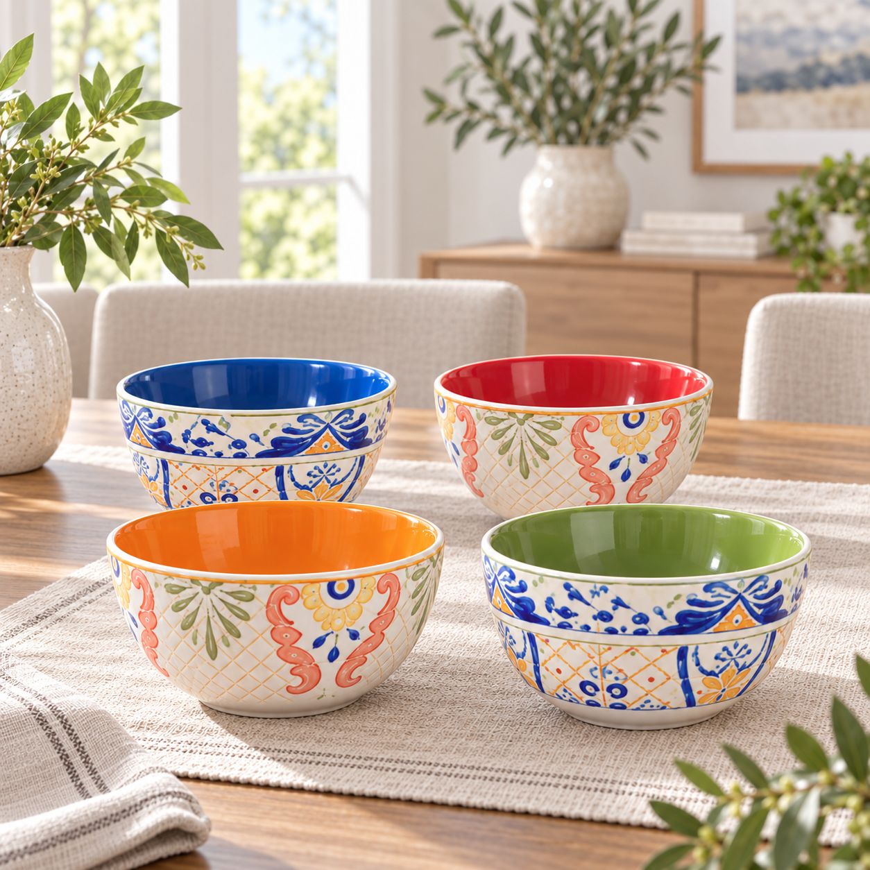 Laurie Gates by Gibson Hand Painted Tierra Mix and Match Dinnerware Set, 4-Piece Cereal Bowl Set 130971.04