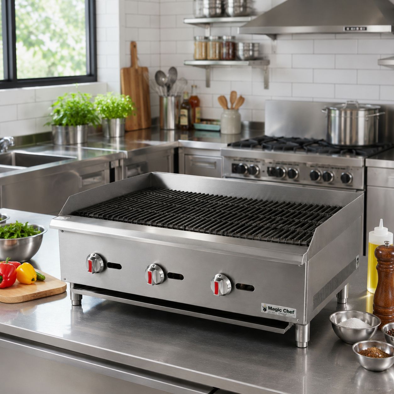 Magic Chef 36" Commercial Natural Gas Countertop Griddle in Stainless Steel