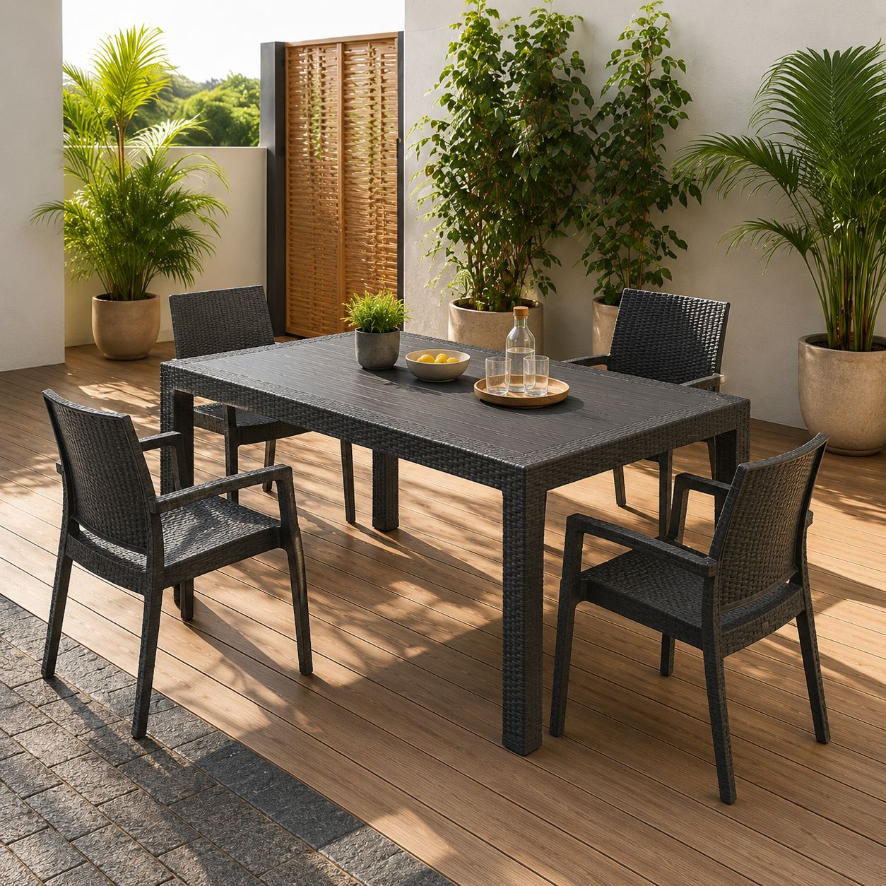 Keter Quartet 95 Square Outdoor Dining Table - Rattan-Style Graphite Finish, Seats 4, Weather-Resistant Resin, 37.4" (17197992)
