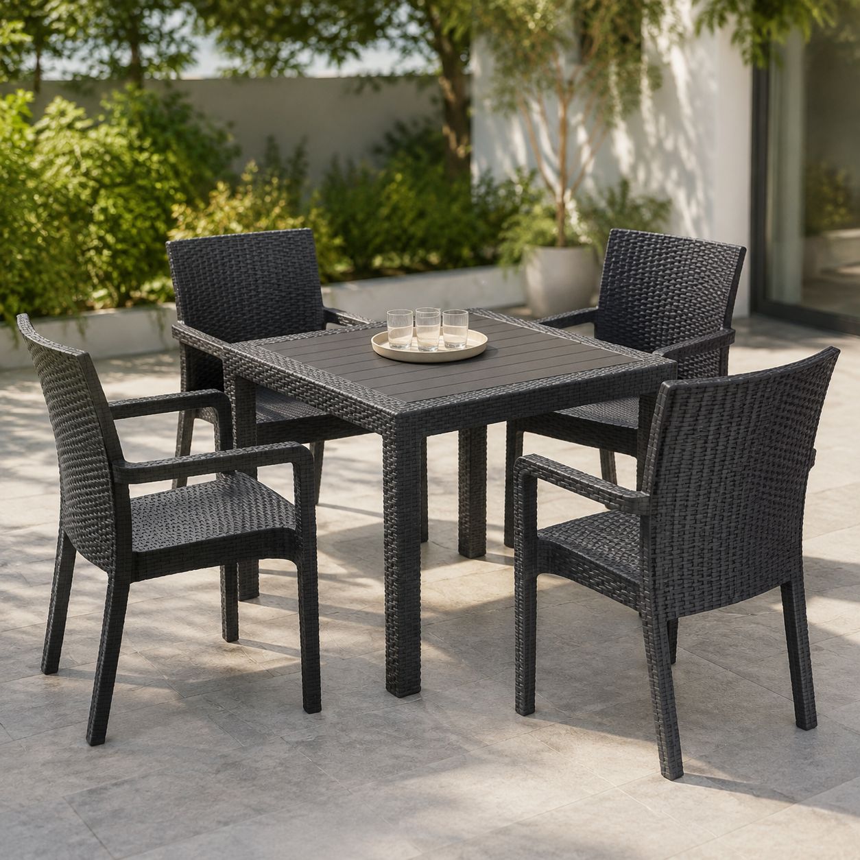Keter Quartet Square Outdoor Dining Table - Rattan-Style Graphite Finish, Seats 4, Weather-Resistant Resin, 37.4" (17197992)
