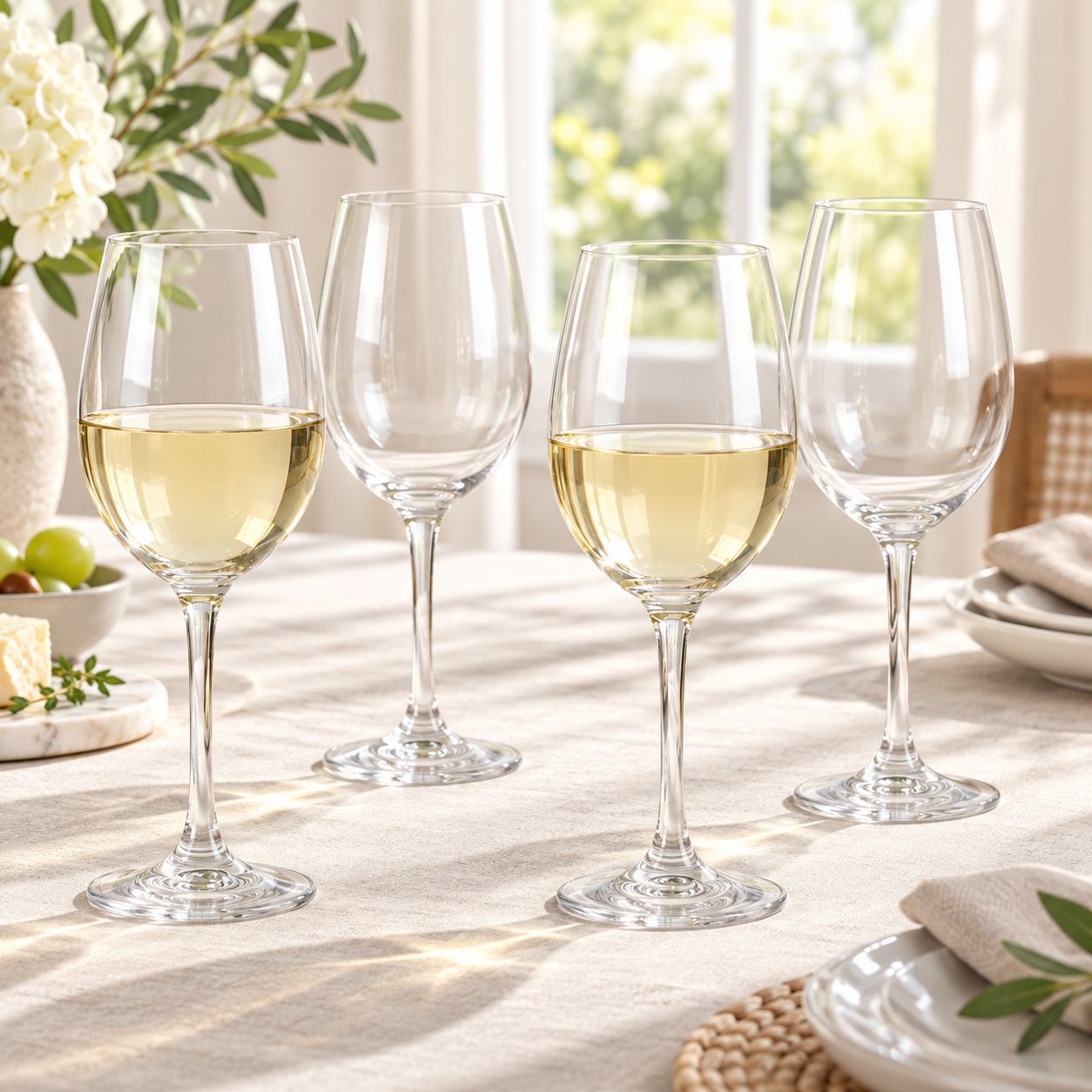 GIBSON MARTHA STEWART VIVICA STEMMED WHITE WINE GLASSES SET OF 4 – ELEGANT BELLY-SHAPED DESIGN, DISHWASHER SAFE – SKU 142782.04