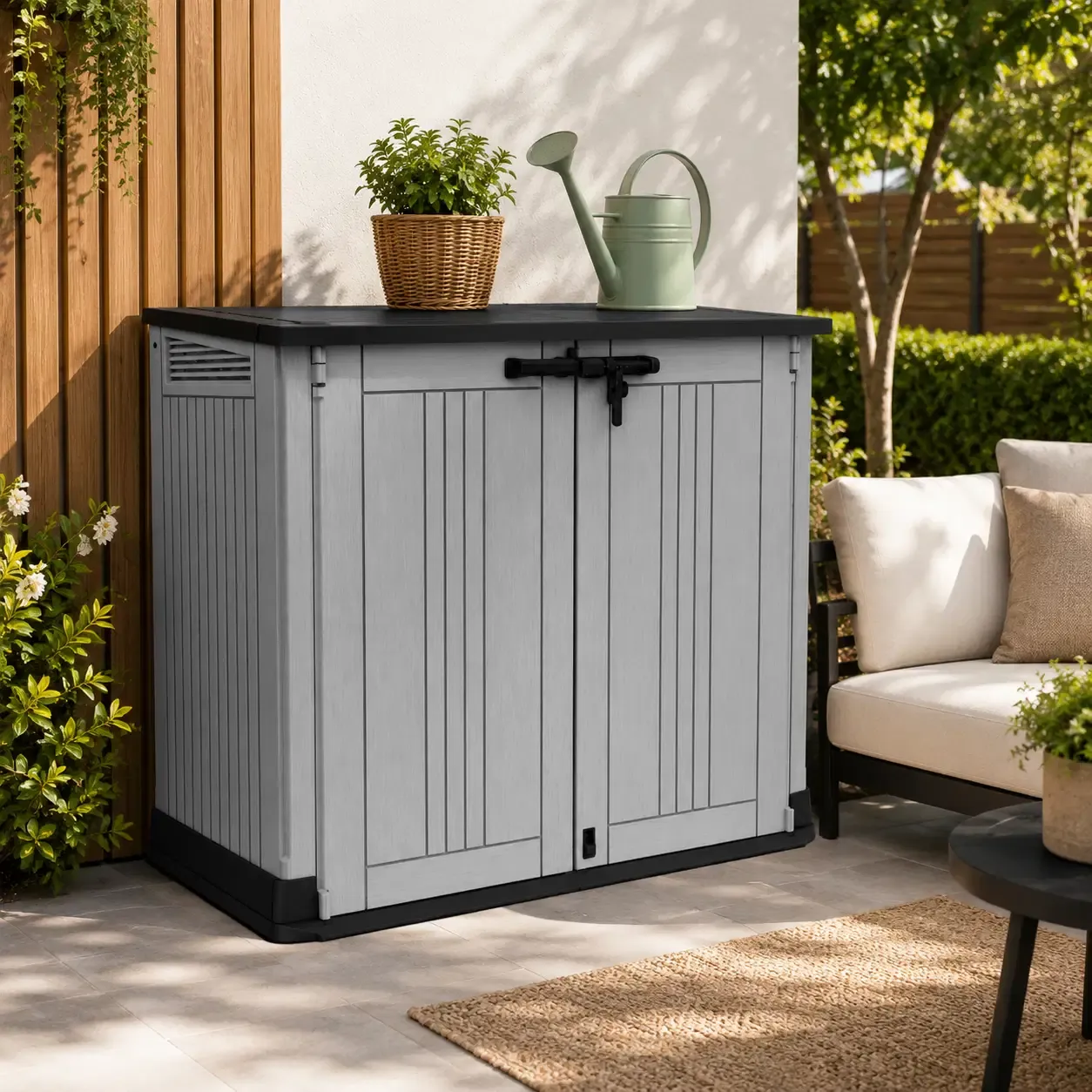 Keter Store-It-Out Midi Storage Shed Unit - Lockable Weather-Resistant Resin Storage Box, 880 L / 31 Cu. Ft. Capacity, Wood-Look Finish (17210426)